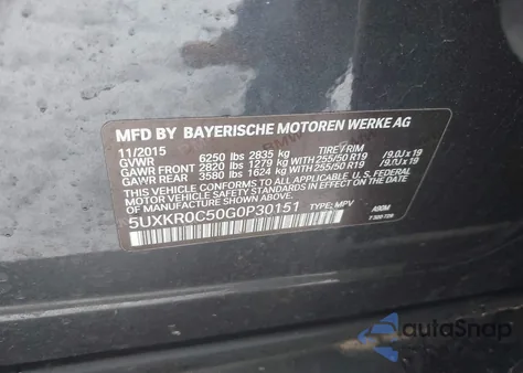 2016 BMW X5 xDrive35I z USA, uszkodzony, nr VIN 5UXKR0C50G0P30151